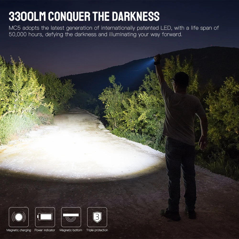 Trustfire MC5 LED EDC Flashlight 3300Lumen Rechargeable Lamp 21700 Battery Torchs with Magnetic USB Charging and Power Indicator