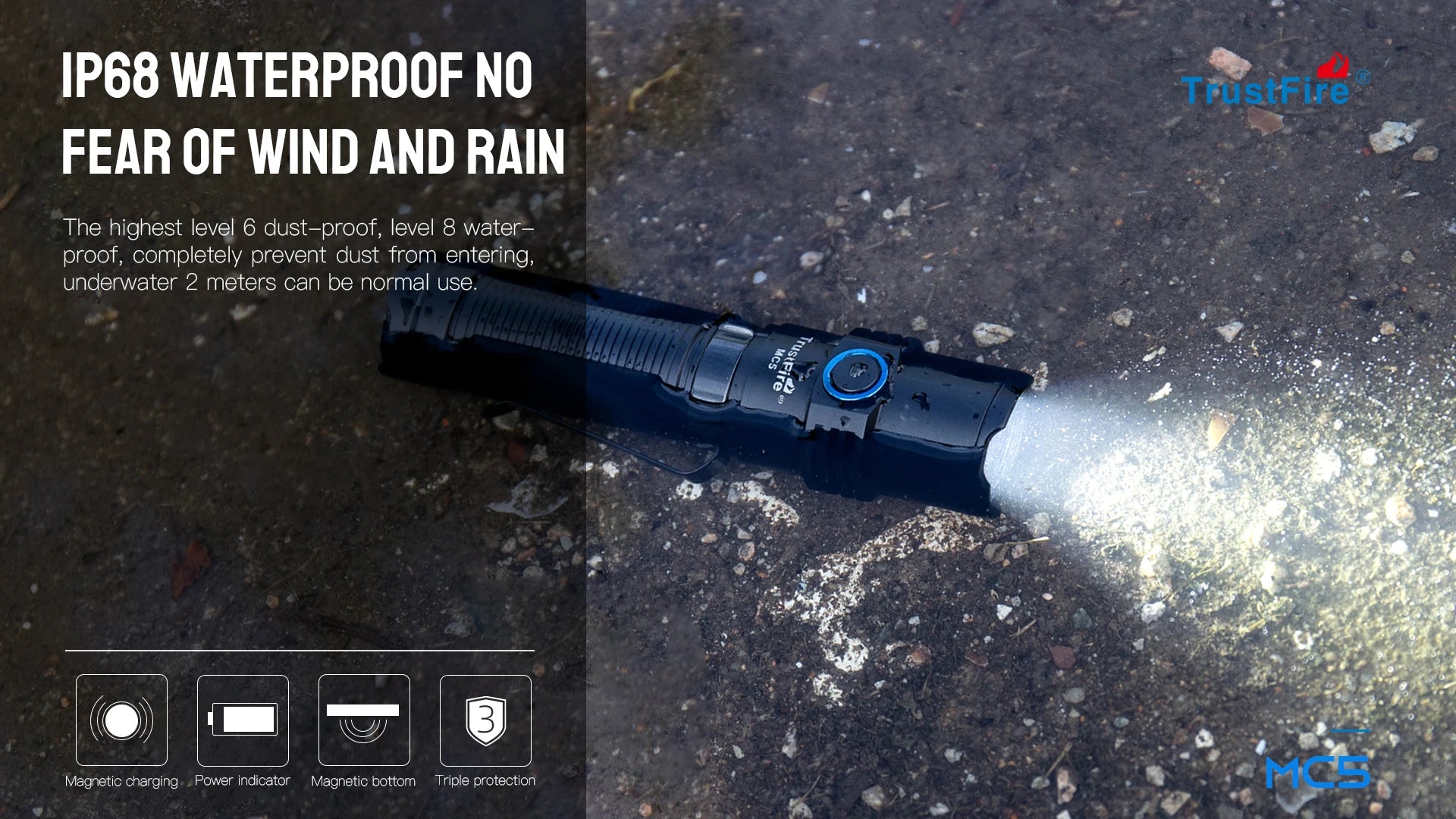 Trustfire MC5 LED EDC Flashlight 3300Lumen Rechargeable Lamp 21700 Battery Torchs with Magnetic USB Charging and Power Indicator