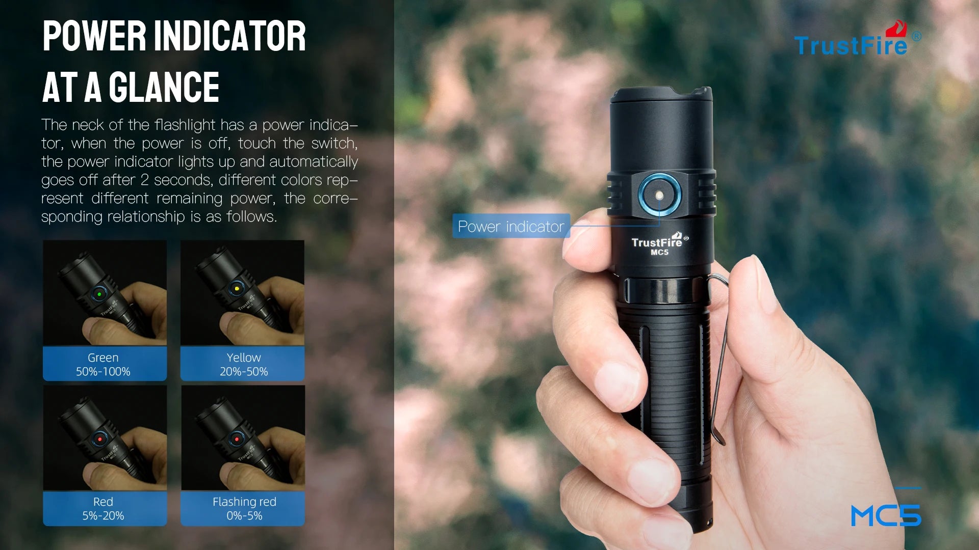 Trustfire MC5 LED EDC Flashlight 3300Lumen Rechargeable Lamp 21700 Battery Torchs with Magnetic USB Charging and Power Indicator