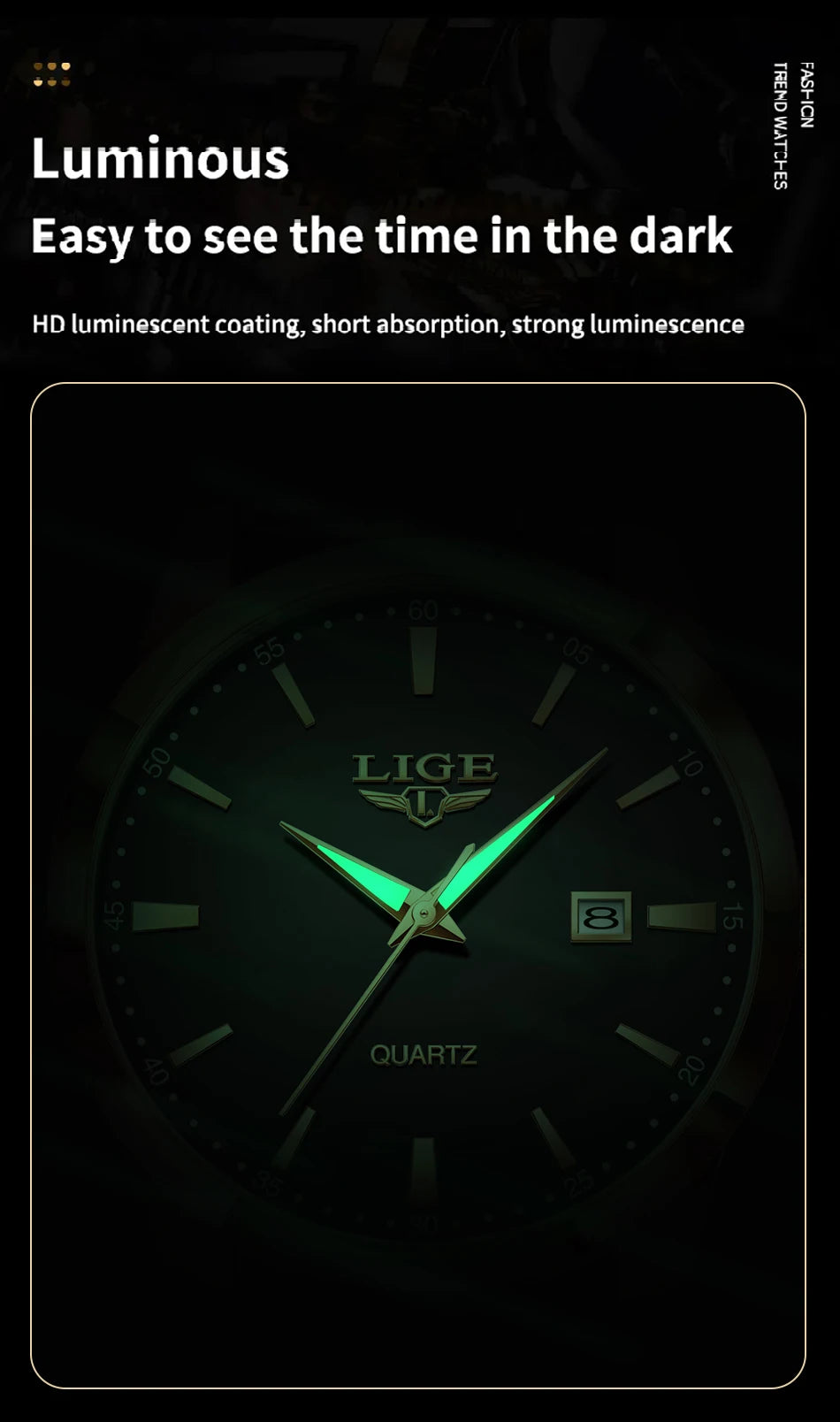LIGE Classic Wrist Watches For Top Brand Luxury Business Date Waterproof Luminous Stainless Steel Men Quartz Wristwatch+Box