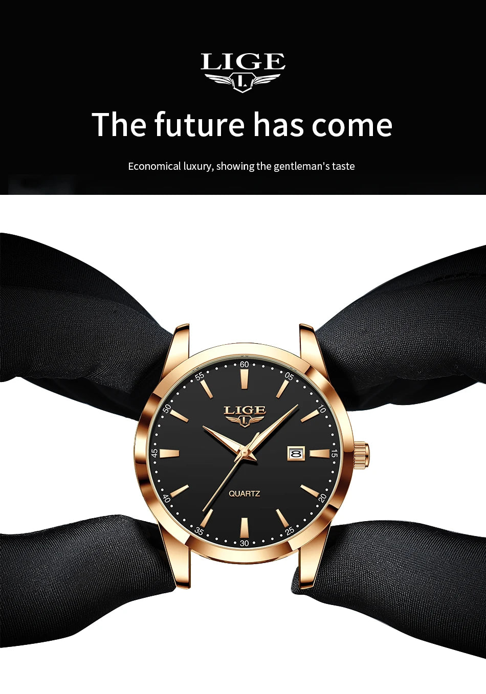 LIGE Classic Wrist Watches For Top Brand Luxury Business Date Waterproof Luminous Stainless Steel Men Quartz Wristwatch+Box