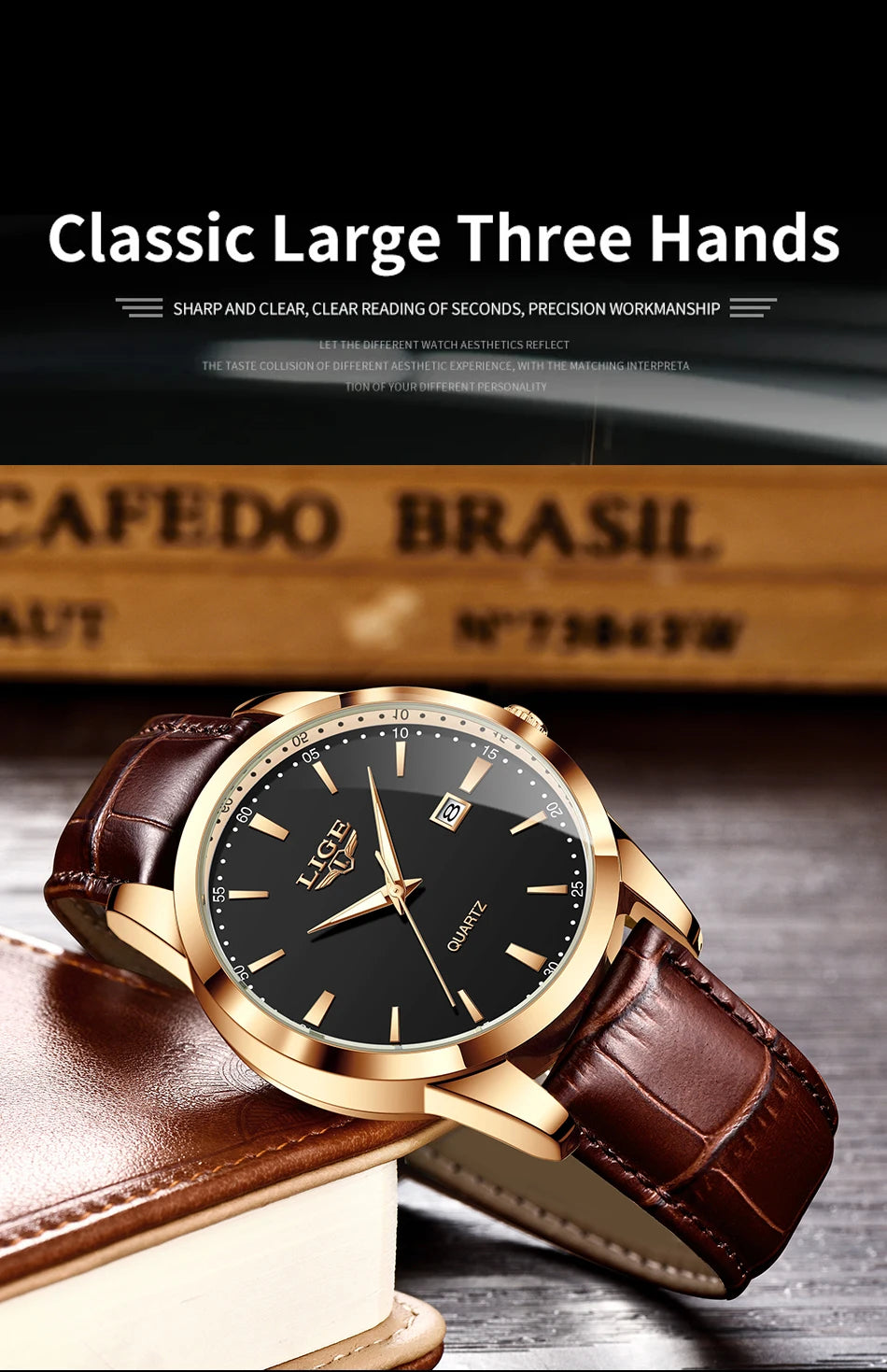 LIGE Classic Wrist Watches For Top Brand Luxury Business Date Waterproof Luminous Stainless Steel Men Quartz Wristwatch+Box