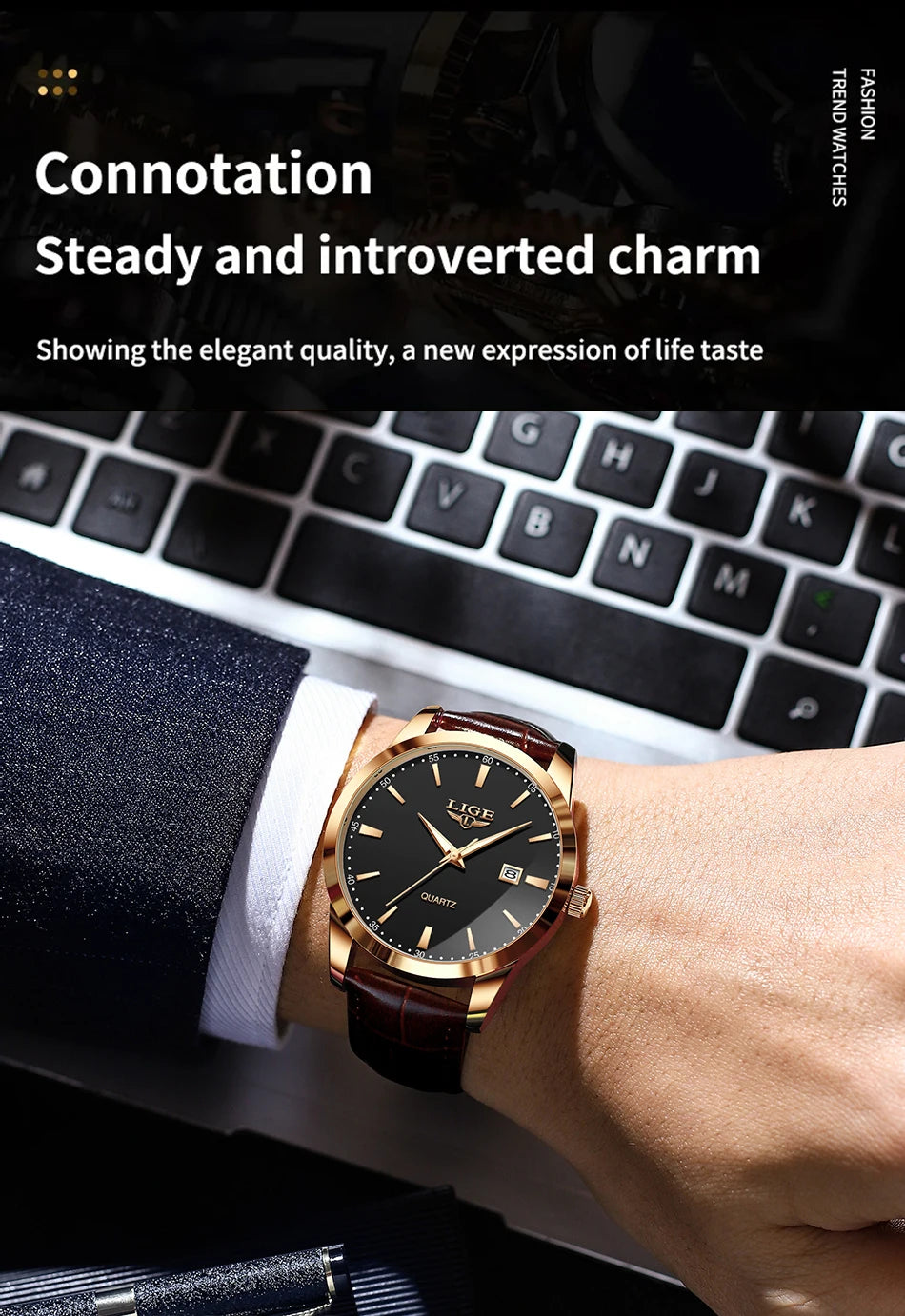 LIGE Classic Wrist Watches For Top Brand Luxury Business Date Waterproof Luminous Stainless Steel Men Quartz Wristwatch+Box