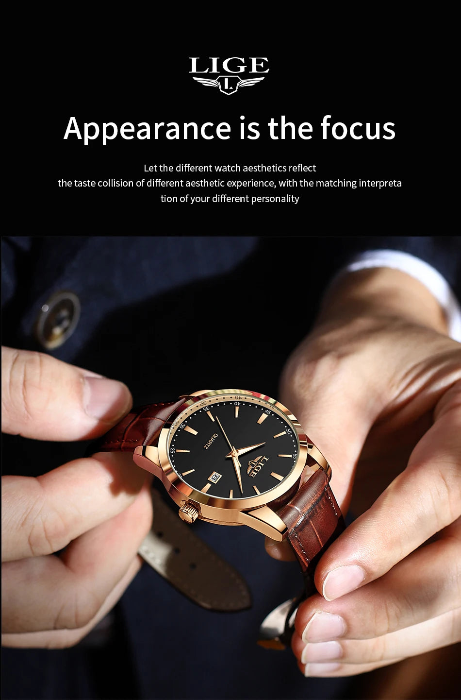 LIGE Classic Wrist Watches For Top Brand Luxury Business Date Waterproof Luminous Stainless Steel Men Quartz Wristwatch+Box