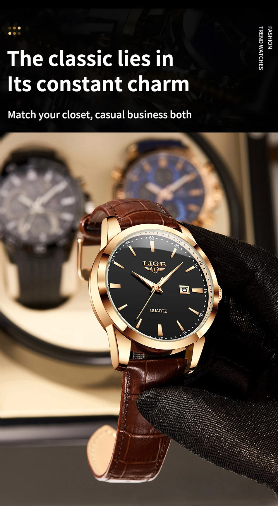 LIGE Classic Wrist Watches For Top Brand Luxury Business Date Waterproof Luminous Stainless Steel Men Quartz Wristwatch+Box