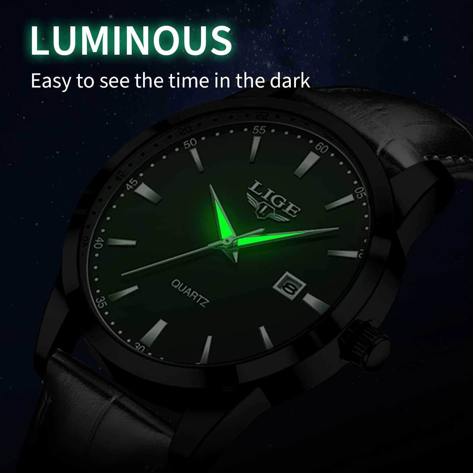 LIGE Classic Wrist Watches For Top Brand Luxury Business Date Waterproof Luminous Stainless Steel Men Quartz Wristwatch+Box