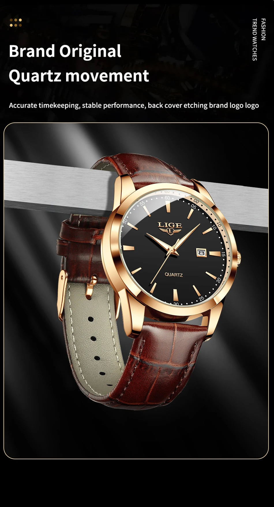 LIGE Classic Wrist Watches For Top Brand Luxury Business Date Waterproof Luminous Stainless Steel Men Quartz Wristwatch+Box