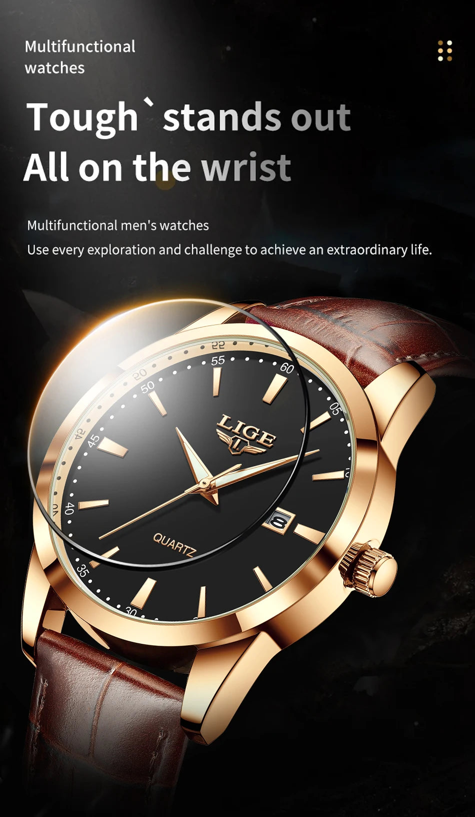LIGE Classic Wrist Watches For Top Brand Luxury Business Date Waterproof Luminous Stainless Steel Men Quartz Wristwatch+Box