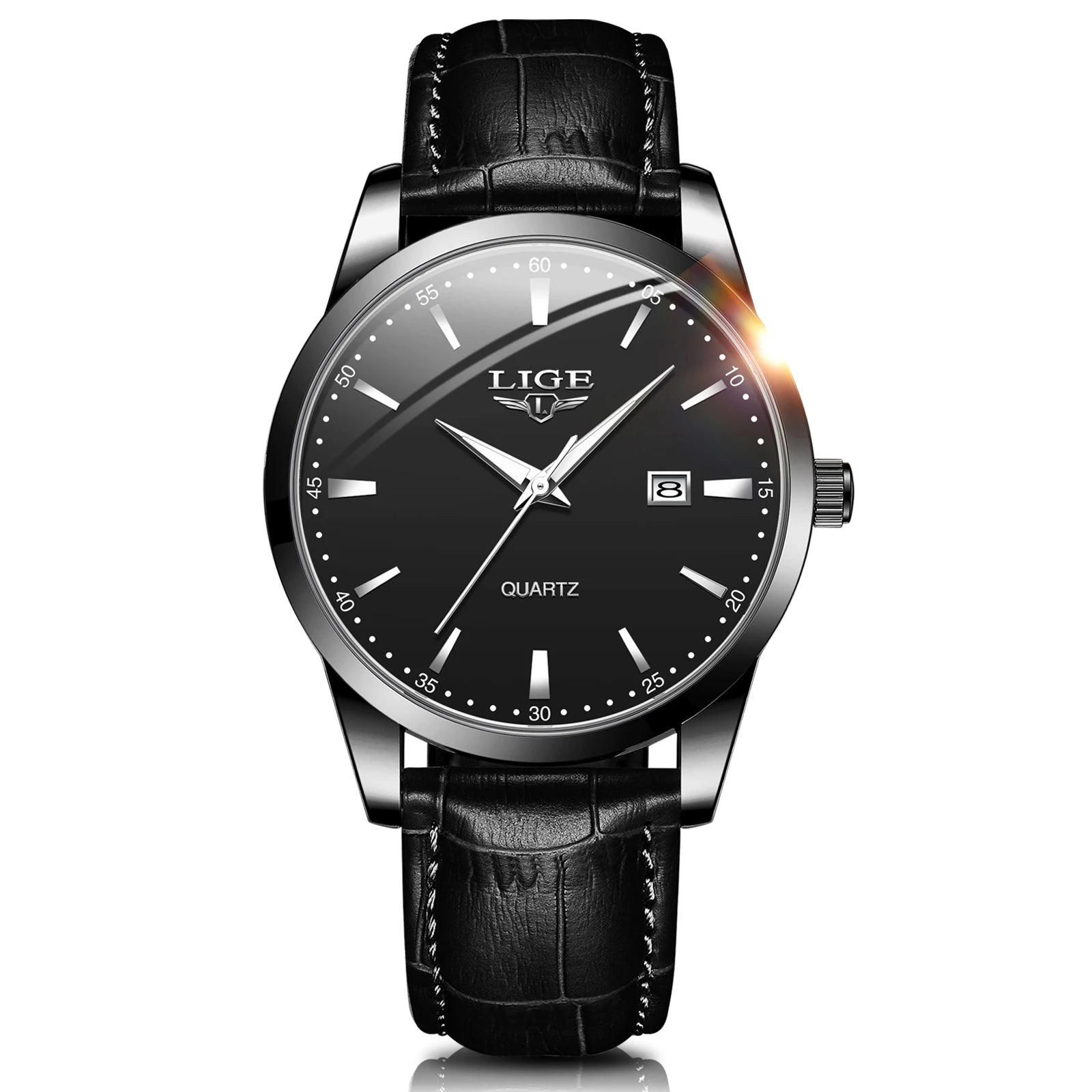 LIGE Classic Wrist Watches For Top Brand Luxury Business Date Waterproof Luminous Stainless Steel Men Quartz Wristwatch+Box