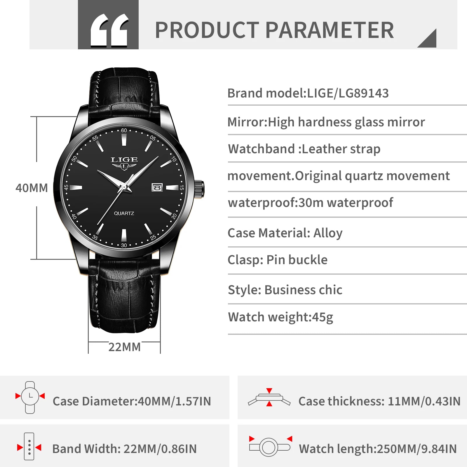 LIGE Classic Wrist Watches For Top Brand Luxury Business Date Waterproof Luminous Stainless Steel Men Quartz Wristwatch+Box