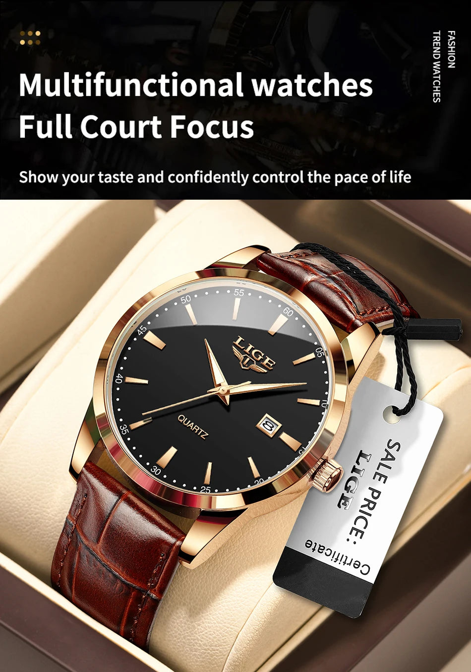 LIGE Classic Wrist Watches For Top Brand Luxury Business Date Waterproof Luminous Stainless Steel Men Quartz Wristwatch+Box