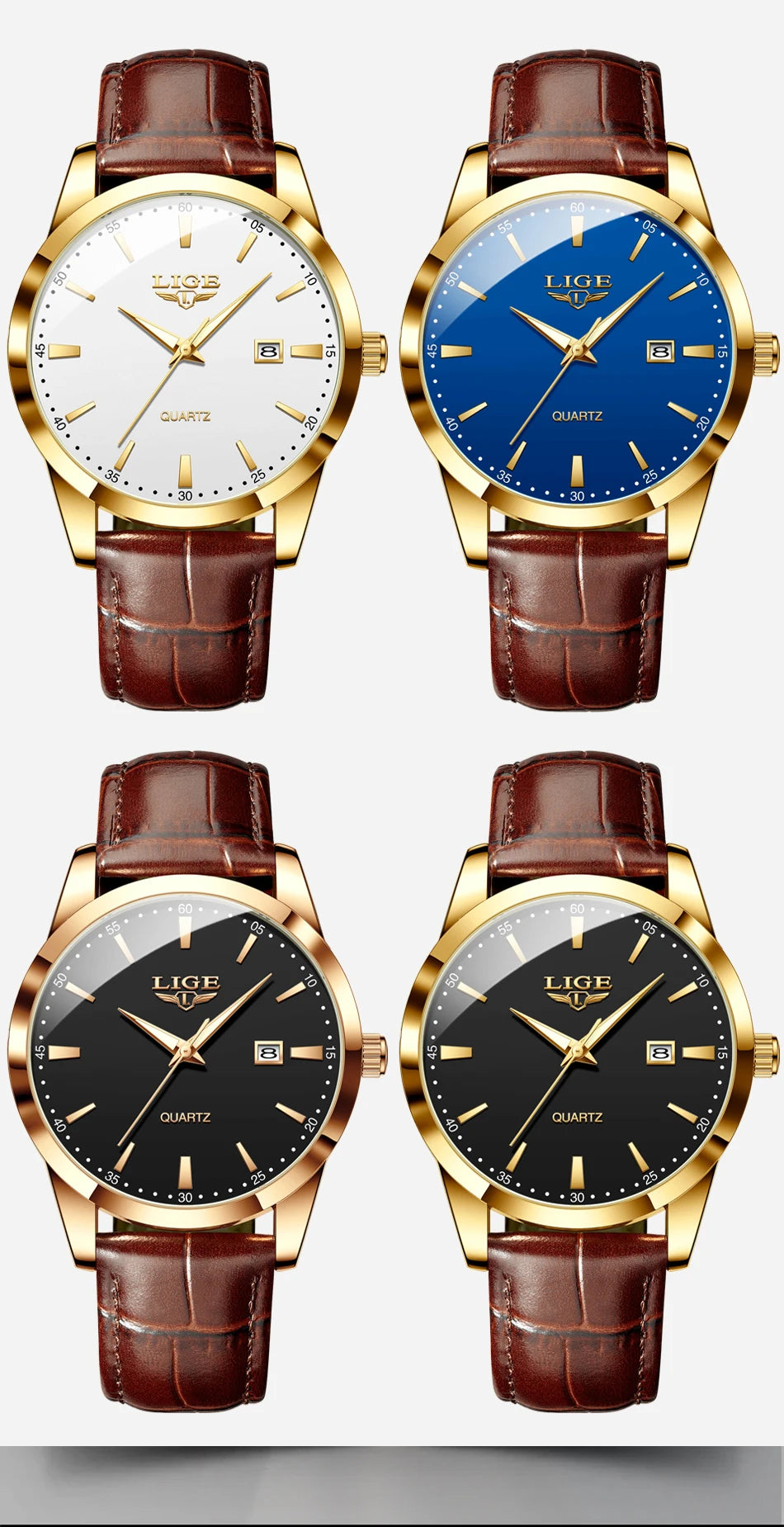 LIGE Classic Wrist Watches For Top Brand Luxury Business Date Waterproof Luminous Stainless Steel Men Quartz Wristwatch+Box