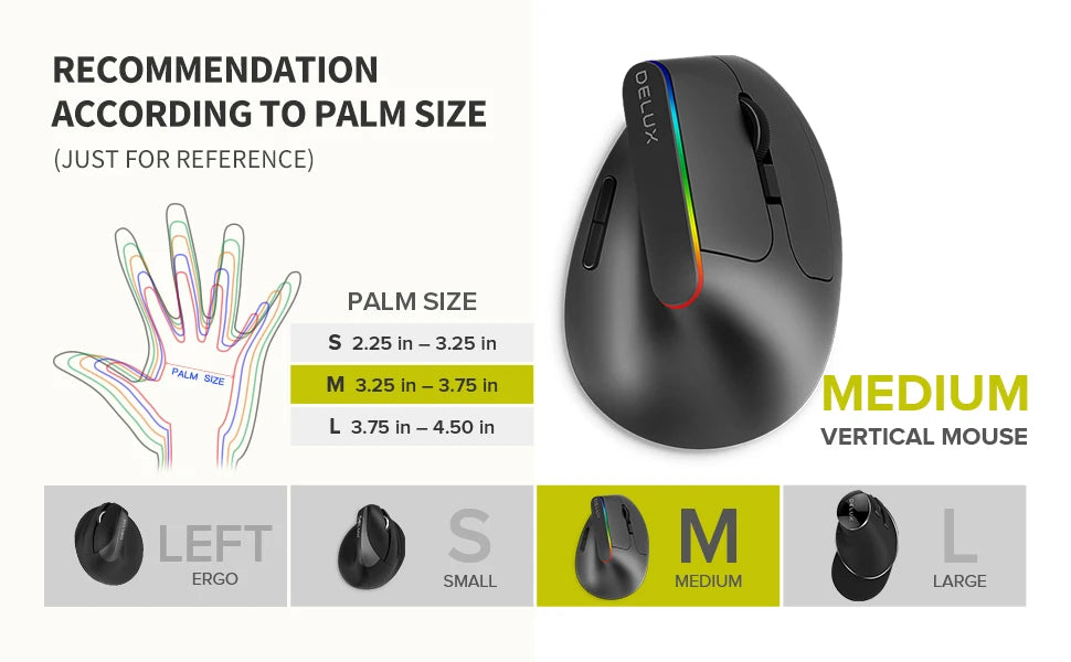 Delux M618C Wireless Silent Ergonomic Vertical 6 Buttons Gaming Mouse USB Receiver RGB 1600 DPI Optical Mice With For PC Laptop